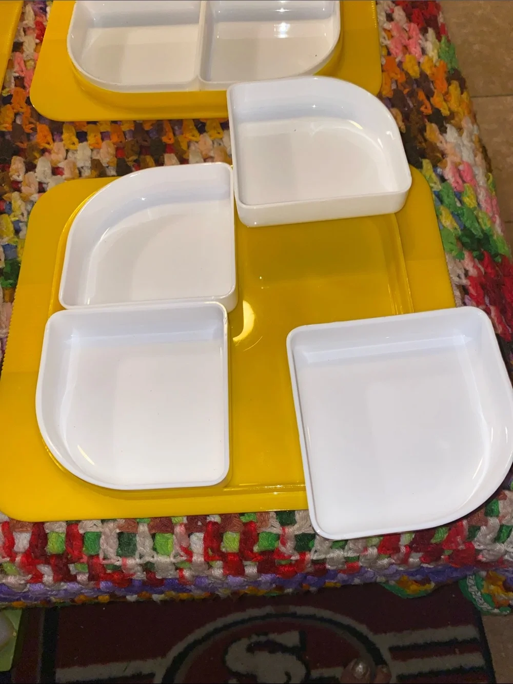 Vintage Yellow and White Removable Sectioned Serving Trays - Set of 4